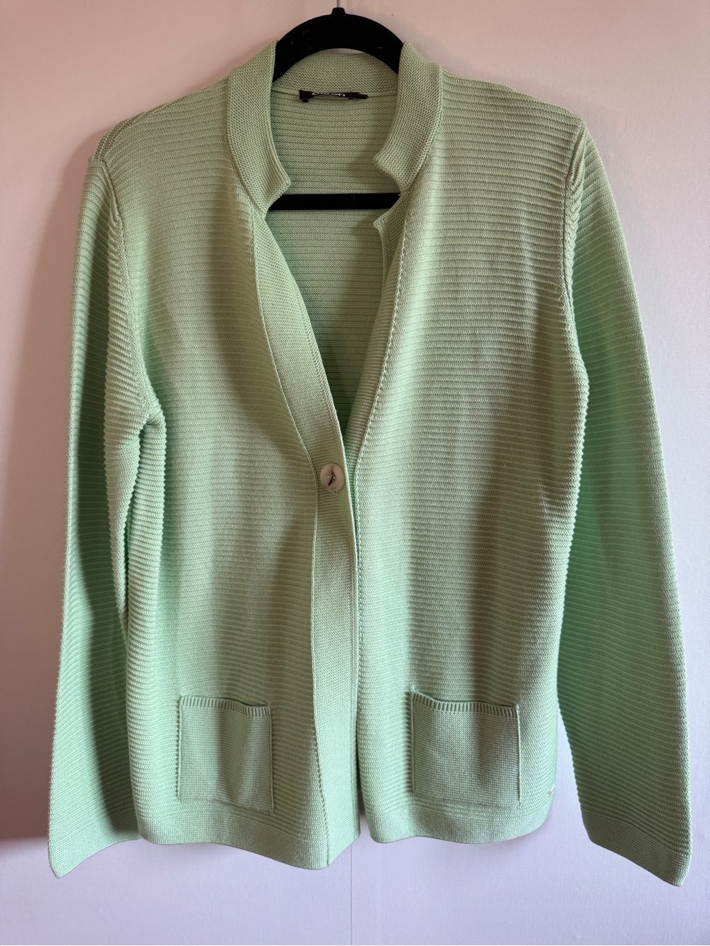 Olsen Mint Green Textured Knit Cardigan Blazer Cotton Acrylic - fits like Medium